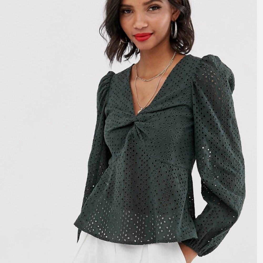ASOS Olive Broderie Top